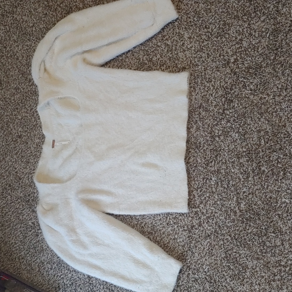 Free People Moonbeam Sweater Fuzzy Cropped Ivory Pullover Women's Size M